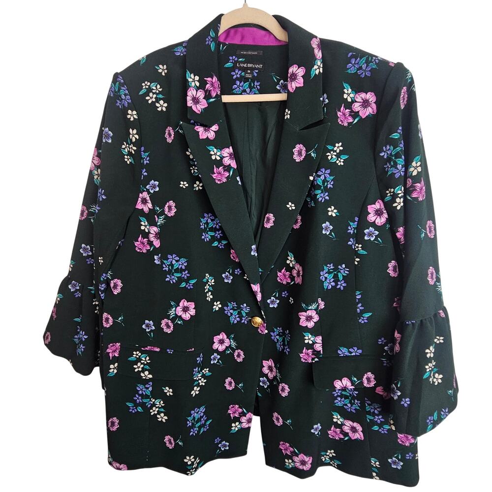 Lane Bryant Womens Floral The Bryant Blazer Plus Size 26 Stretch Career Corp